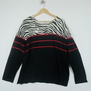 Beach Lunch Lounge Women XXL 20  Sweater Black White Zebra Artsy Avant Garde Fun